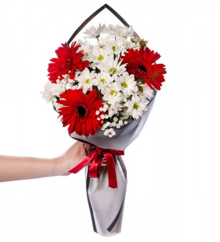 Kırmızı Gerberalar & Beyaz Papatyalar Çiçek Buketi